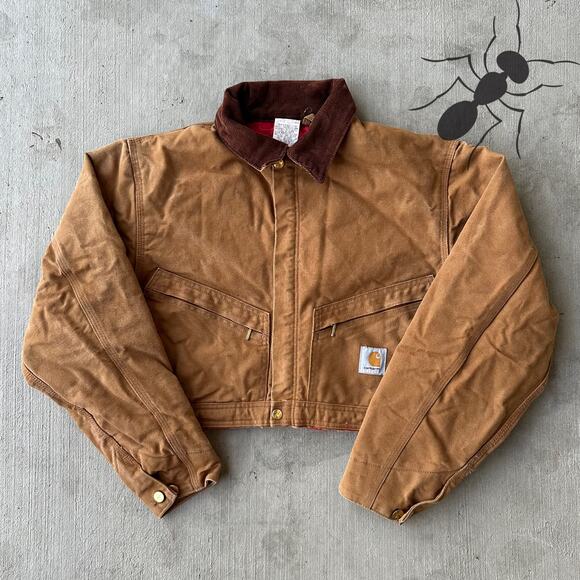 Vintage Y2K Carhartt brown cropped Detroit style work wear jacket - Picture 1 of 9